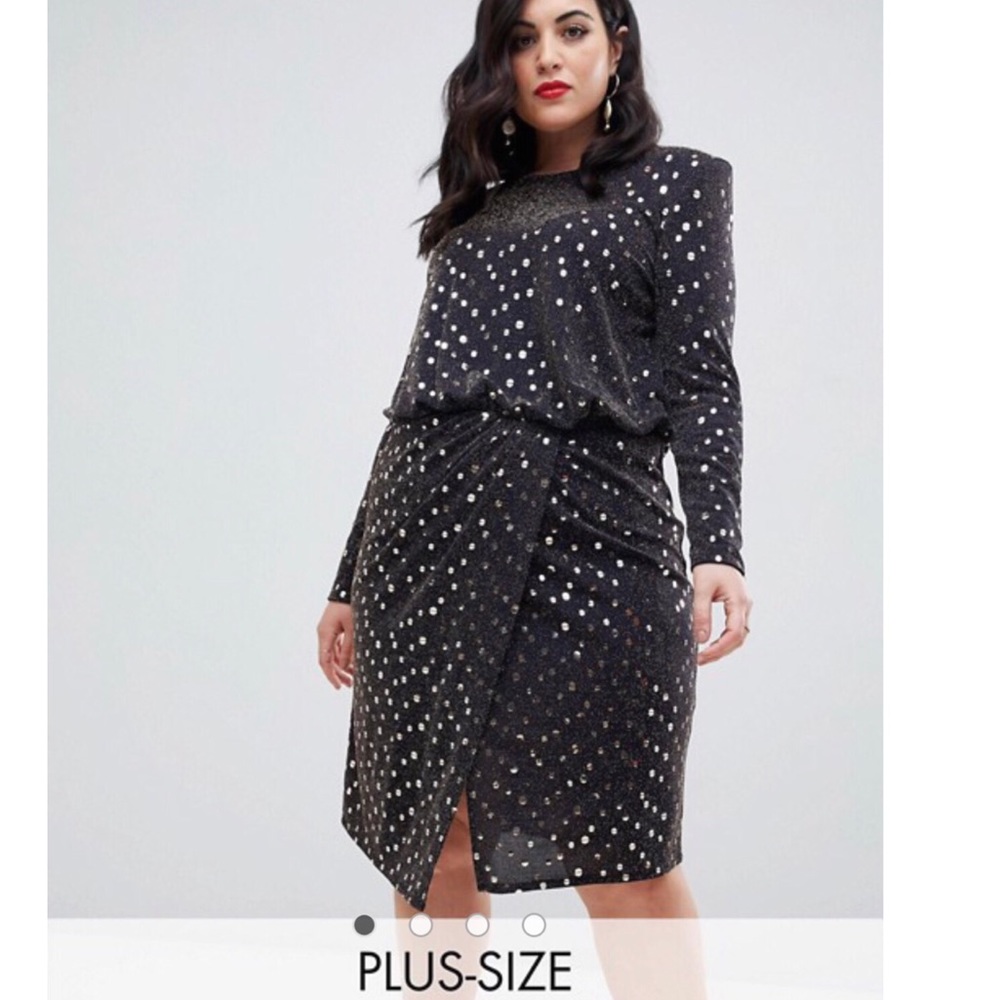 Flounce London Plus midi dress statement shoulder